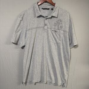 TravisMathew Polo Shirt Mens XL Gray Palm Tree Graphic Golf Casual Pocket